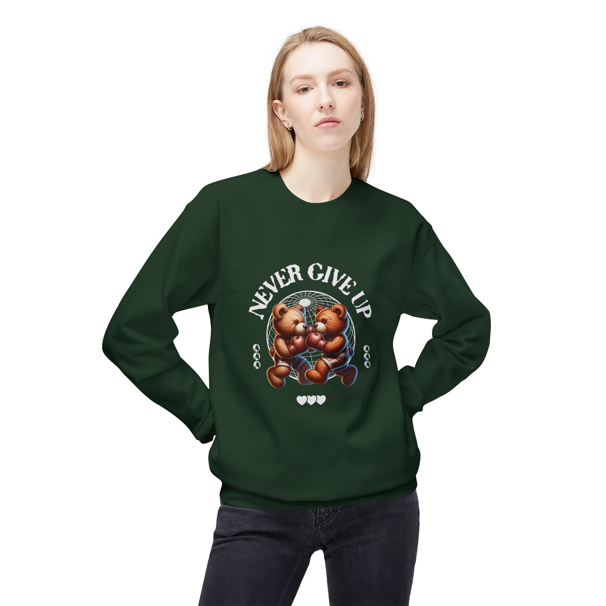 Sweatshirt - 'Never Give Up' Motivational Quote Unisex Crewneck, Trendy Outfit
