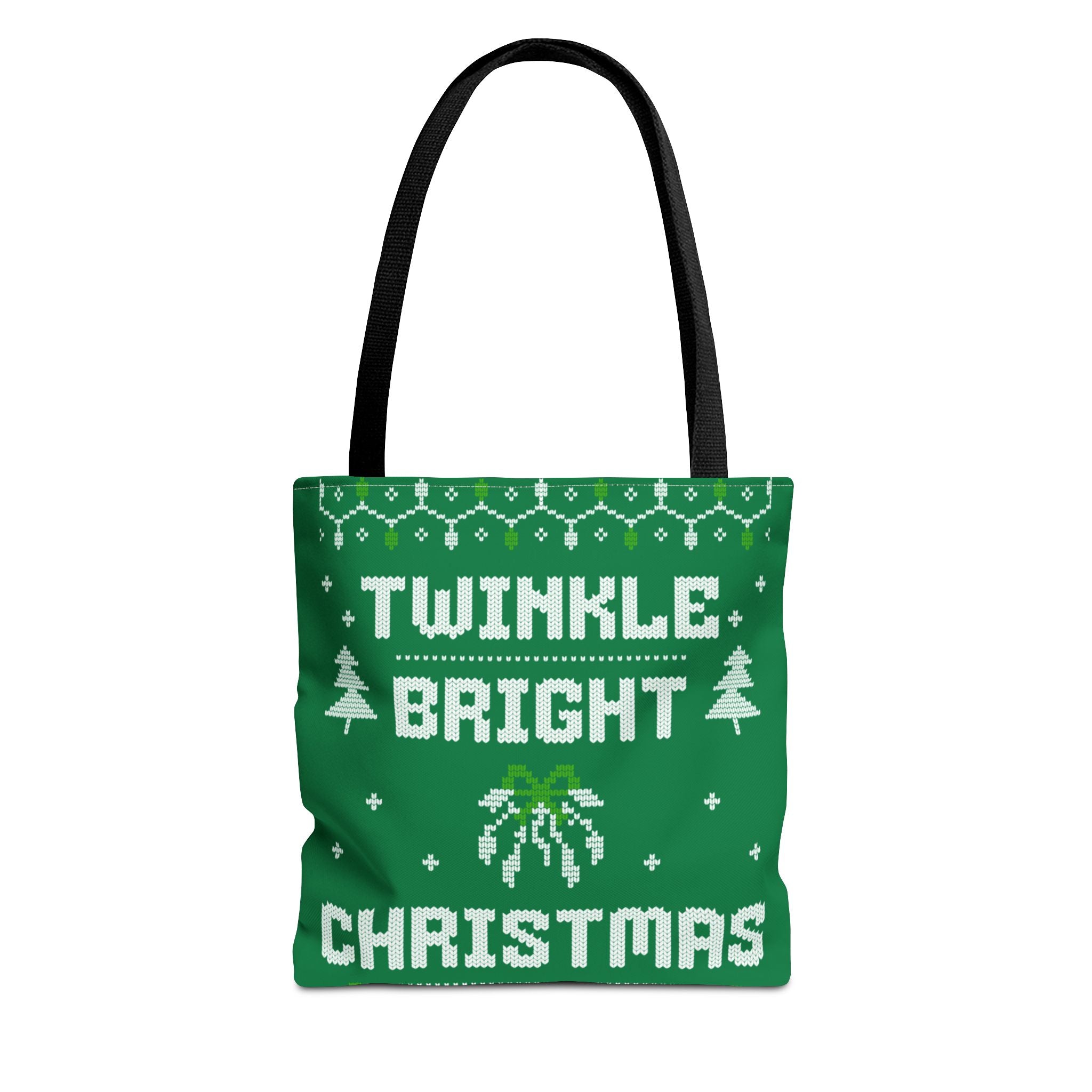 Green Christmas Tote Bag, Holiday Shopping Bag, Festive Gift Bag, Twinkle Bright Designs, Eco-Friendly Christmas Decor