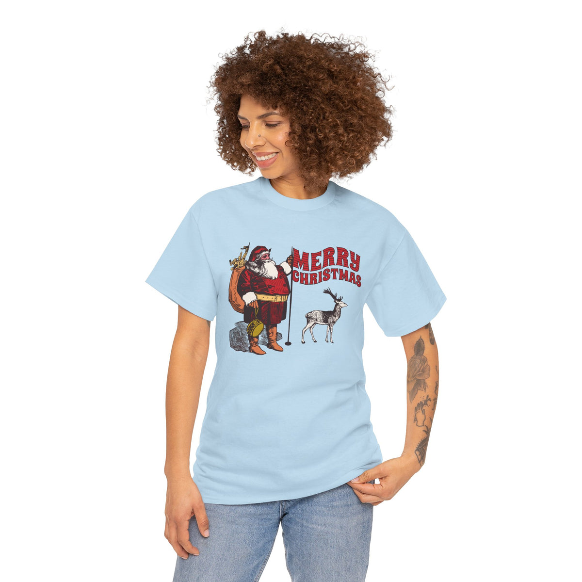 Vintage Santa Christmas Shirt, Retro Santa and Reindeer Tee, Old Fashioned Christmas Graphic T-Shirt, Nostalgic Holiday Gift