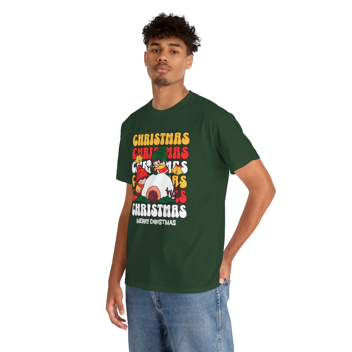 Cute Christmas Shirt, Retro Merry Christmas Graphic Tee, Kids Playing in Snow T-Shirt, Cozy Holiday Gift
