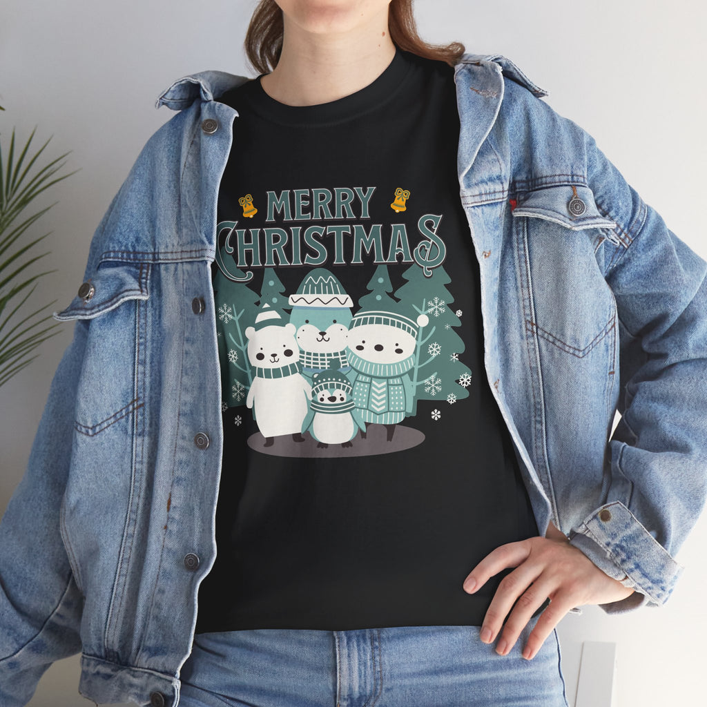 Cute Polar Bear Christmas Shirt, Merry Christmas Graphic Tee, Cozy Winter Animals T-Shirt, Penguin Holiday Gift