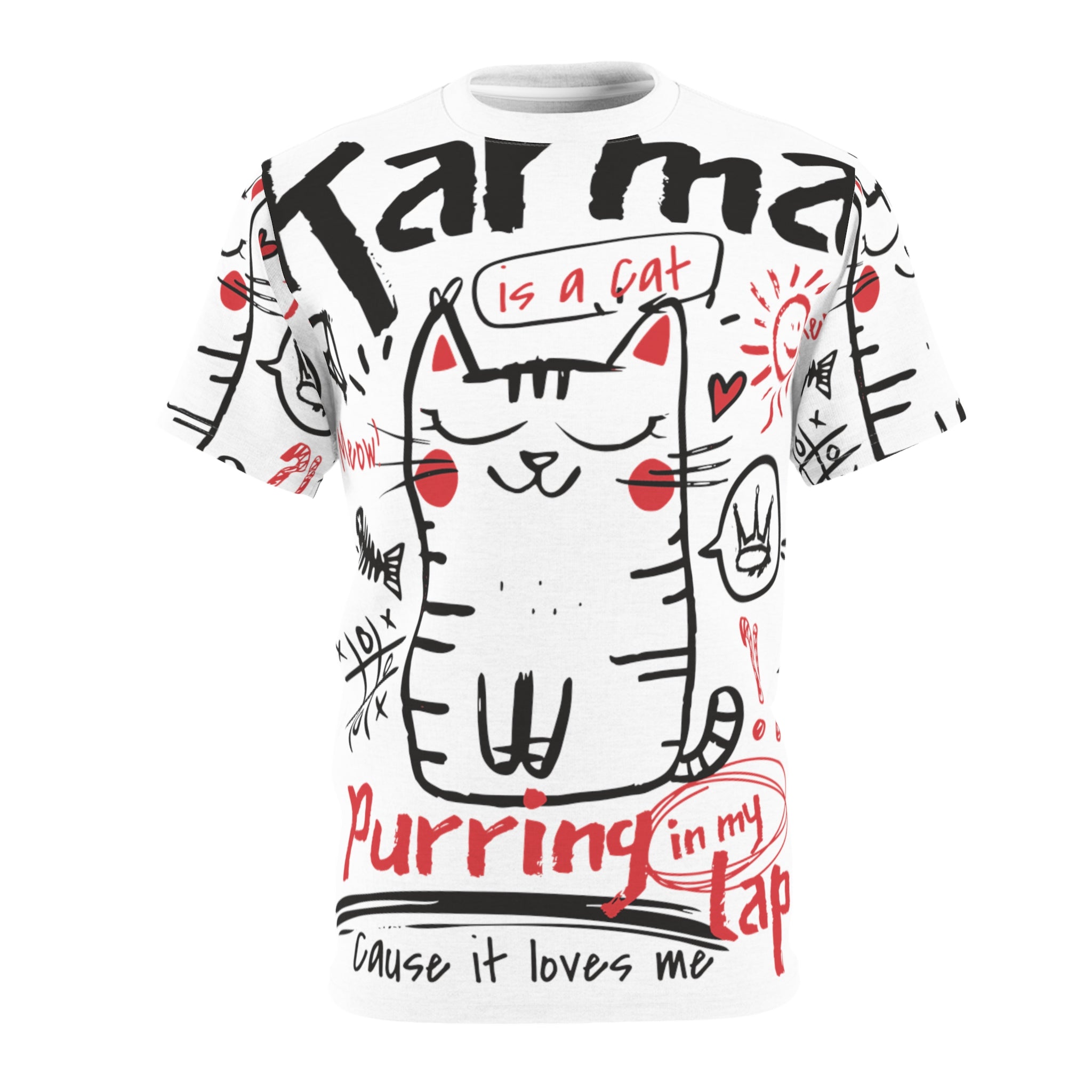 White KARMA IS  A CAT - T-Shirt