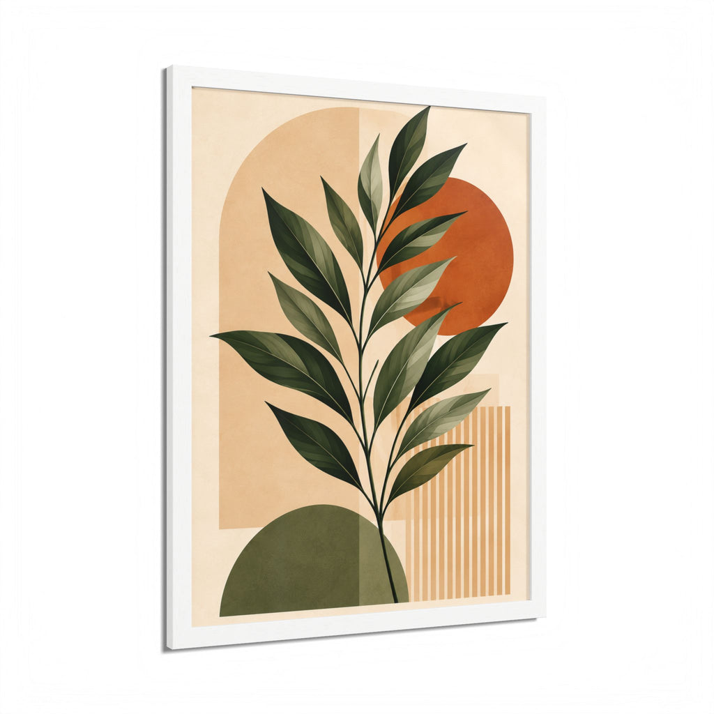 Minimalist Botanical Framed Wall Art, Olive Green Terracotta Print, Modern Boho Home Decor, Neutral Wall Art