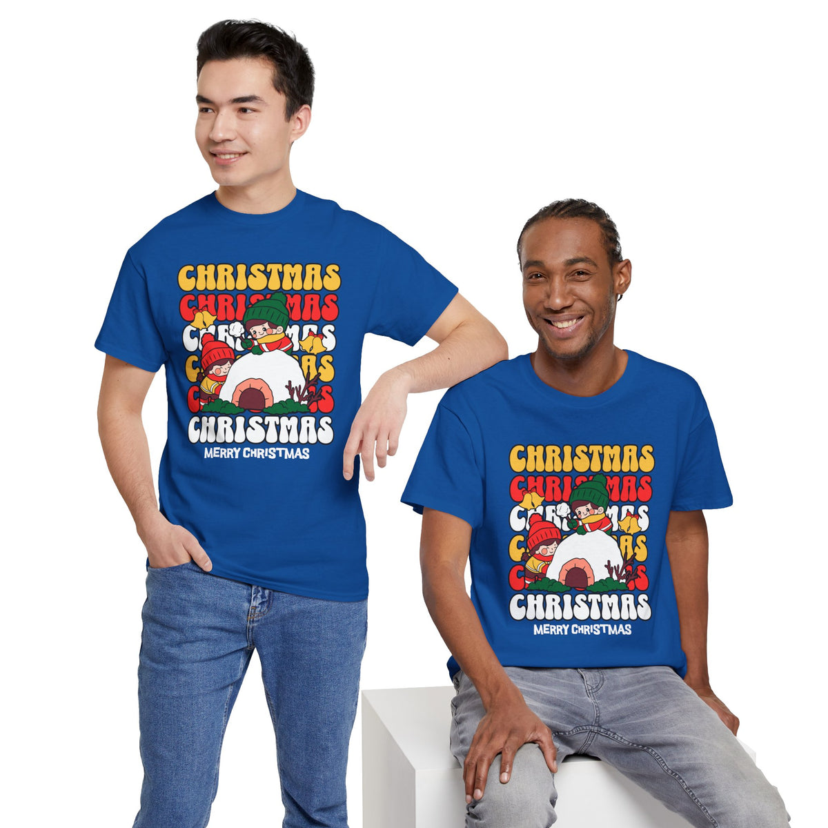 Cute Christmas Shirt, Retro Merry Christmas Graphic Tee, Kids Playing in Snow T-Shirt, Cozy Holiday Gift