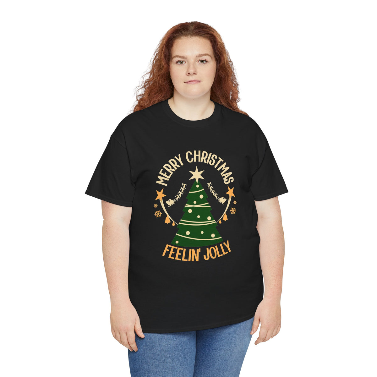 Feelin Jolly Christmas Shirt, Retro Christmas Tree Tee, Merry Christmas Graphic T-Shirt, Vintage Holiday Gift