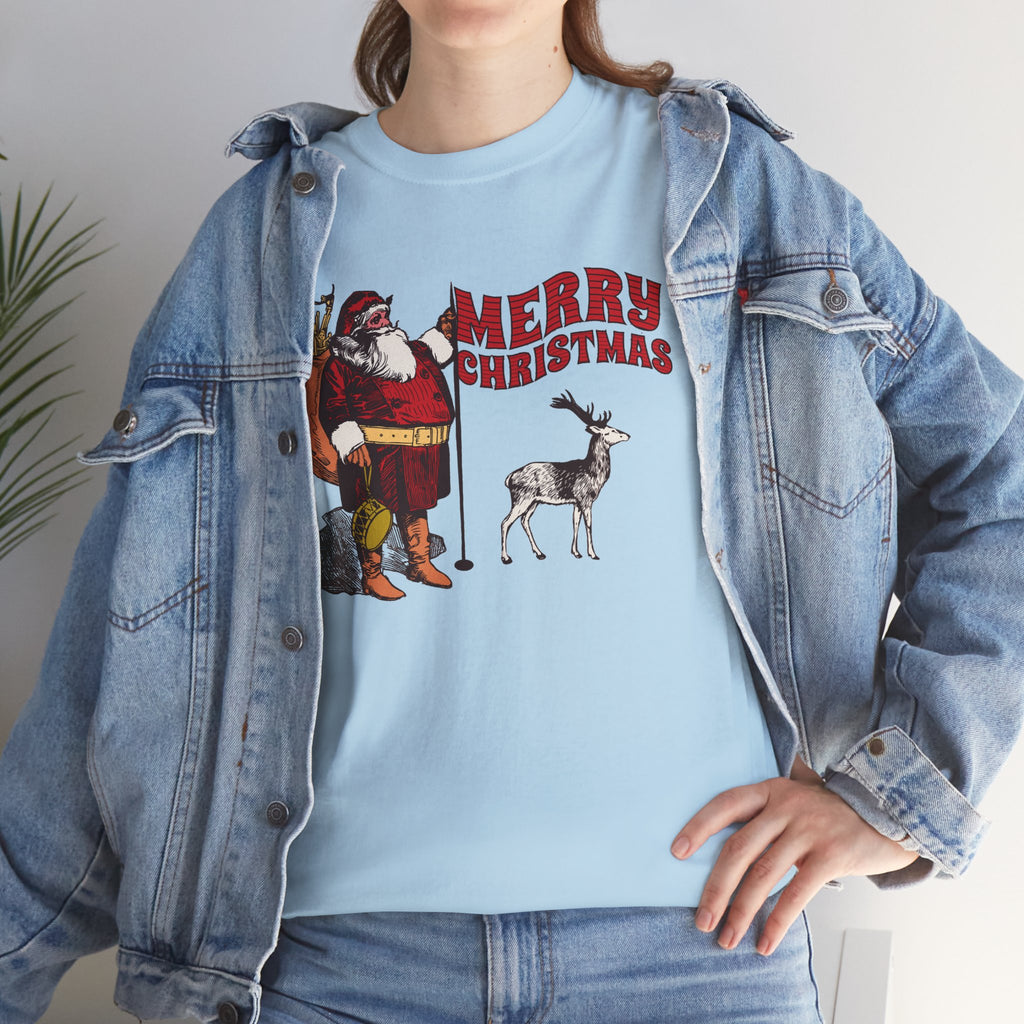 Vintage Santa Christmas Shirt, Retro Santa and Reindeer Tee, Old Fashioned Christmas Graphic T-Shirt, Nostalgic Holiday Gift