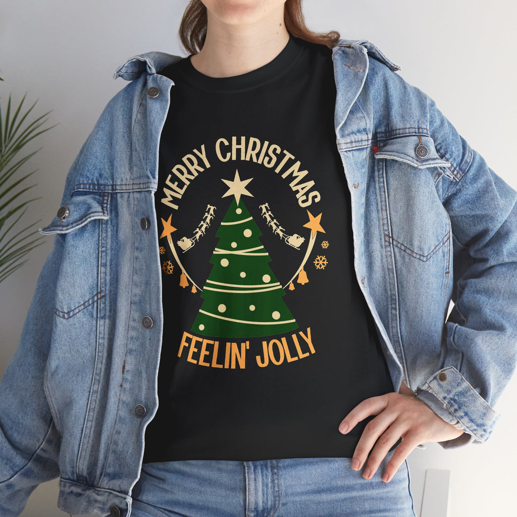 Feelin Jolly Christmas Shirt, Retro Christmas Tree Tee, Merry Christmas Graphic T-Shirt, Vintage Holiday Gift