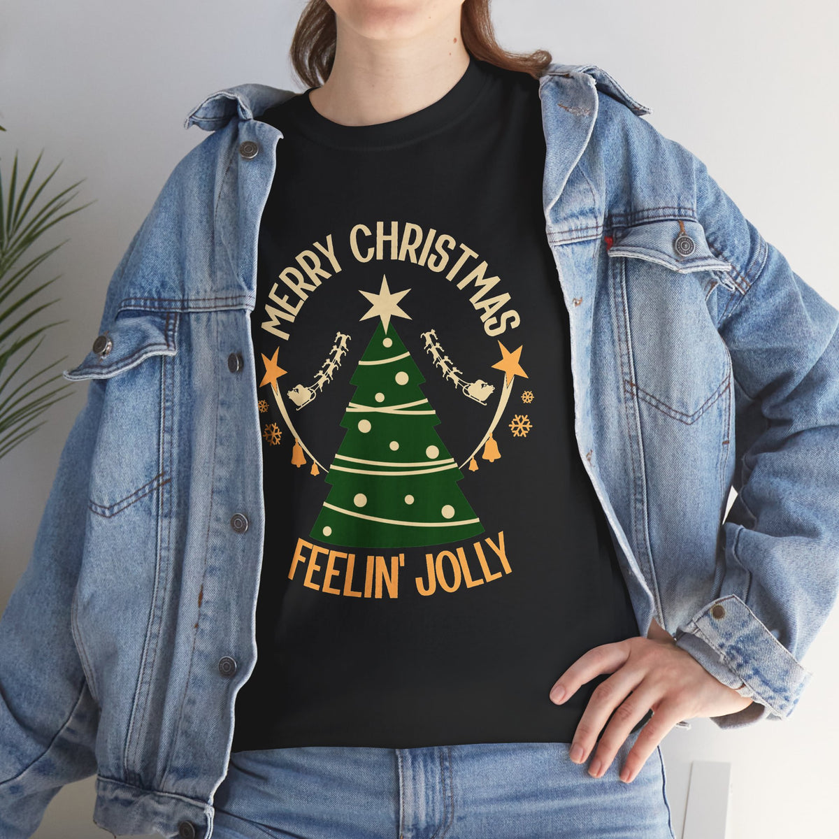 Feelin Jolly Christmas Shirt, Retro Christmas Tree Tee, Merry Christmas Graphic T-Shirt, Vintage Holiday Gift