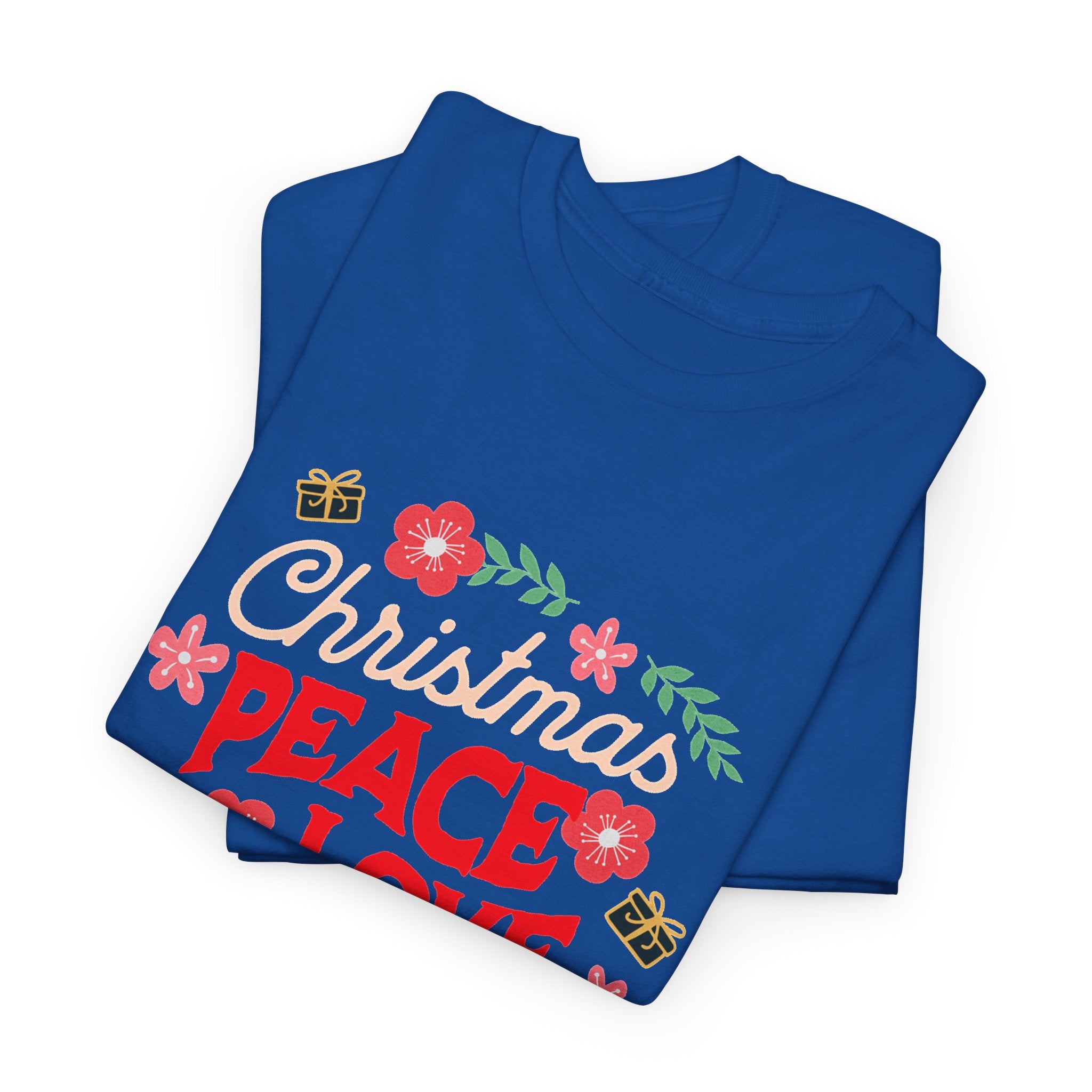 Christmas Peace & Love Holiday T-Shirt — Festive Floral Christmas Graphic Tee