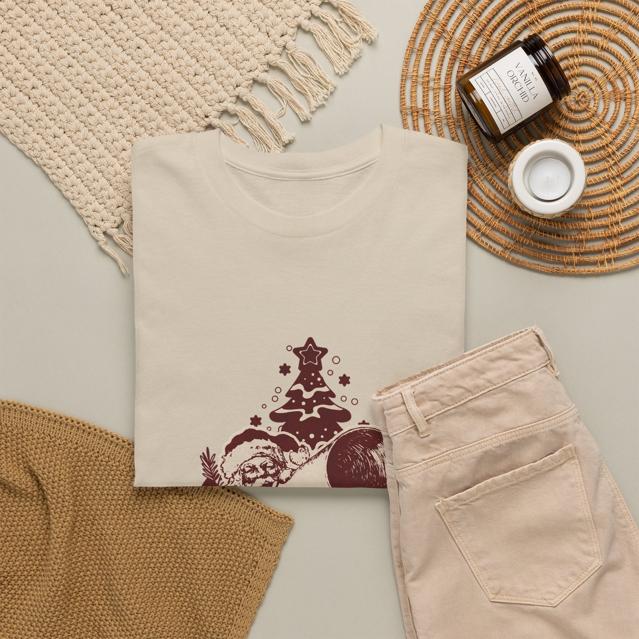 Vintage Megaphone Santa T-Shirt — Retro Christmas Tree Graphic Tee