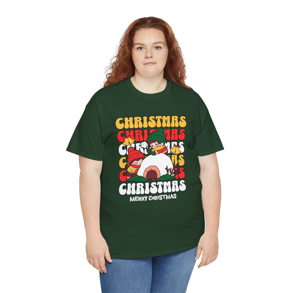Cute Christmas Shirt, Retro Merry Christmas Graphic Tee, Kids Playing in Snow T-Shirt, Cozy Holiday Gift