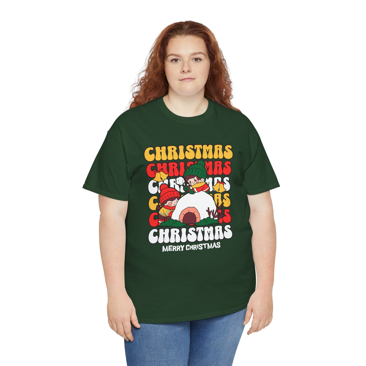 Cute Christmas Shirt, Retro Merry Christmas Graphic Tee, Kids Playing in Snow T-Shirt, Cozy Holiday Gift