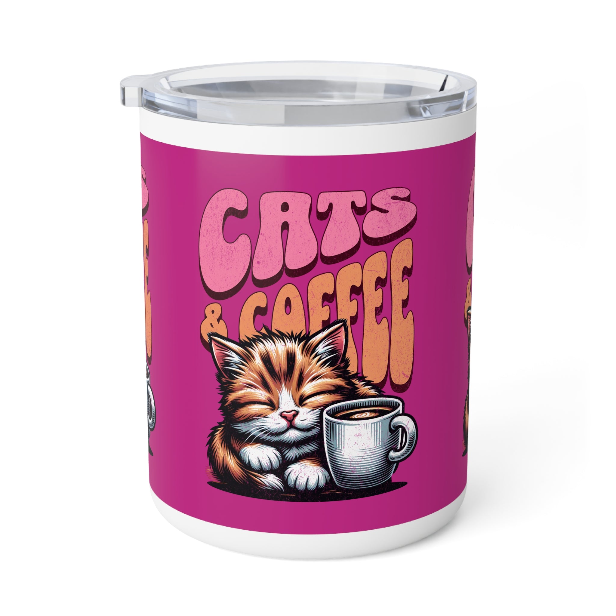 Pink Cat & Coffee Mug - Drinkware for Coffee Lovers, 10oz Insulated Design