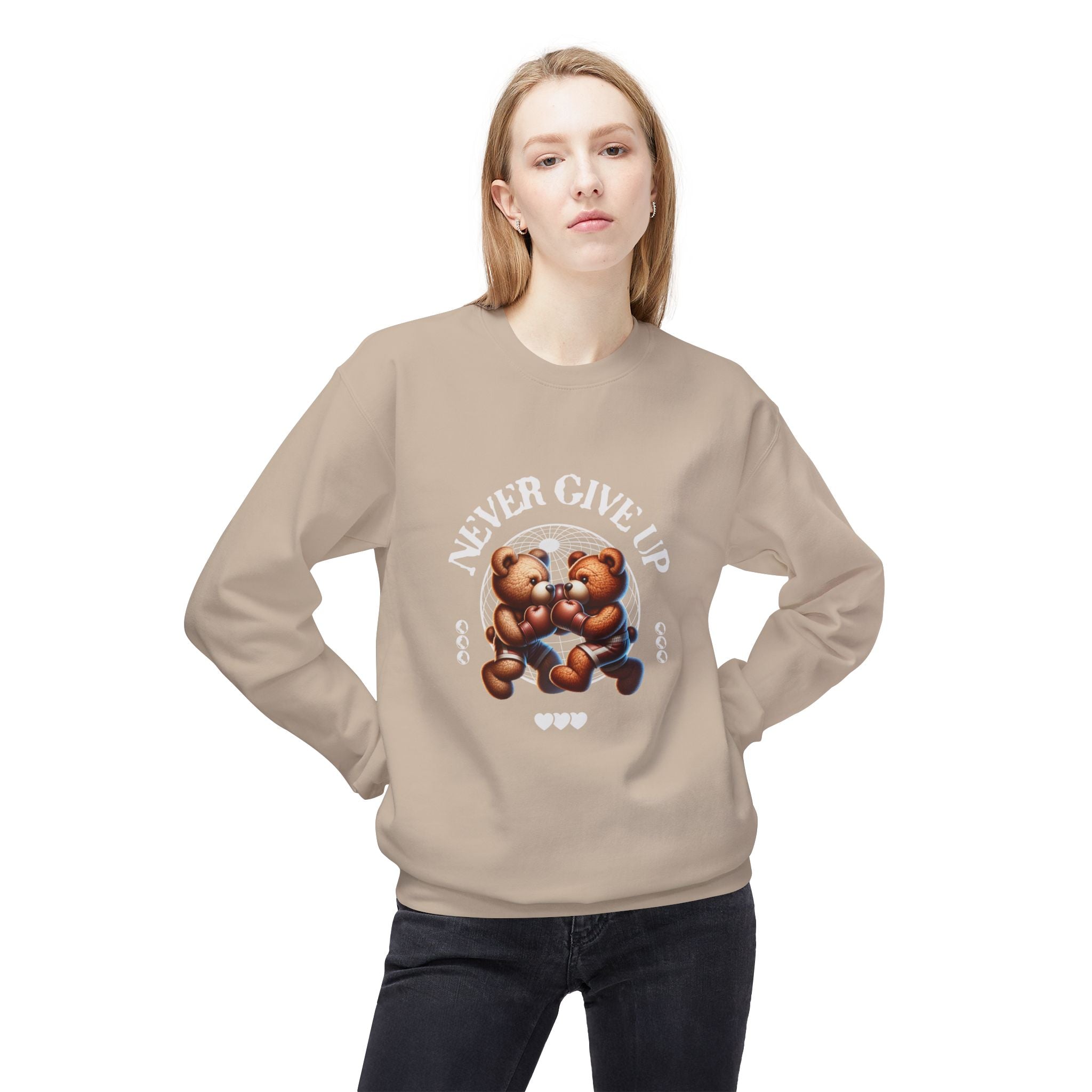 Sweatshirt - 'Never Give Up' Motivational Quote Unisex Crewneck, Trendy Outfit