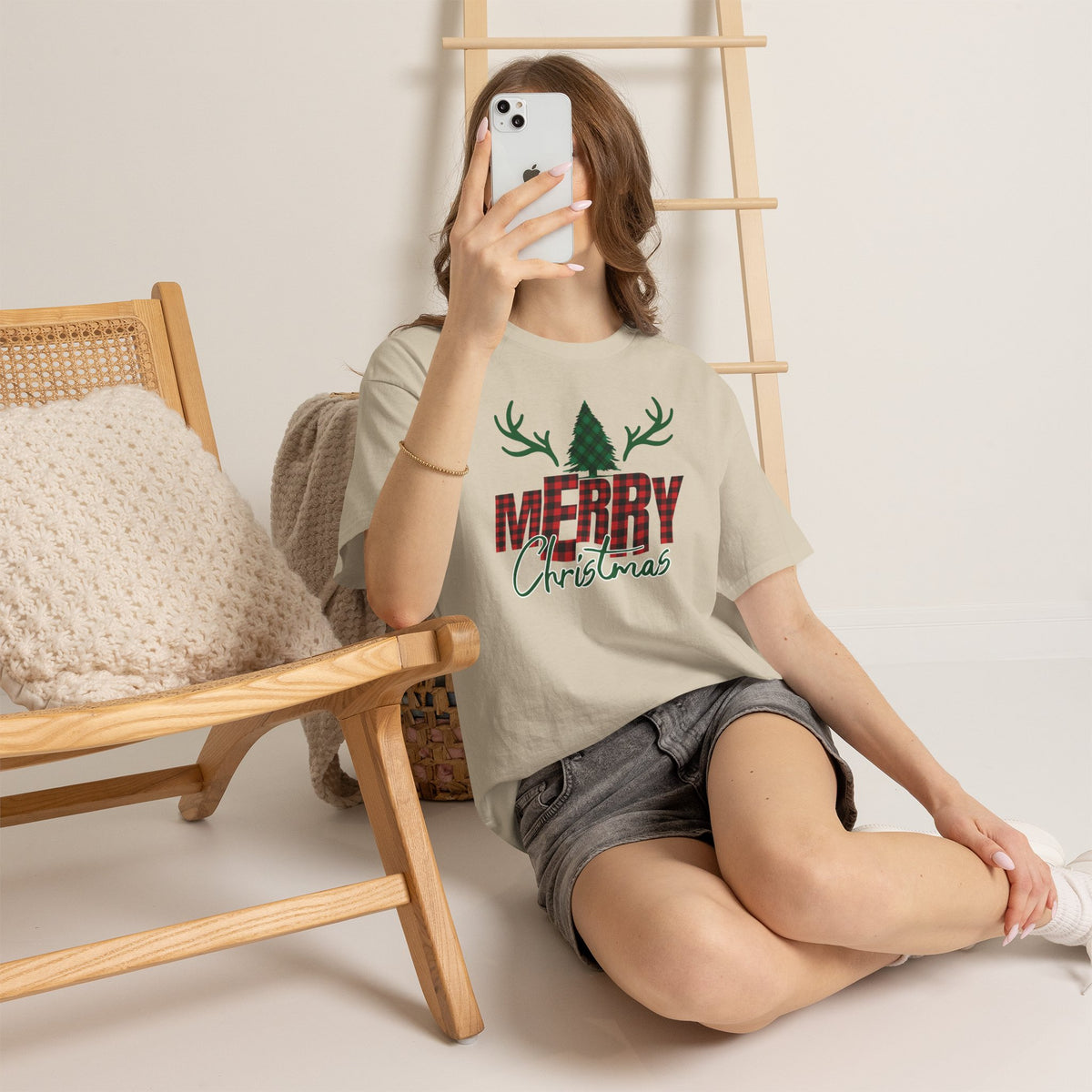 Buffalo Plaid Christmas Shirt, Merry Christmas Graphic Tee, Rustic Farmhouse Holiday T-Shirt, Red Plaid Xmas Gift