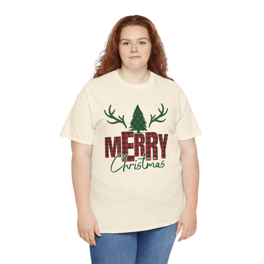 Buffalo Plaid Christmas Shirt, Merry Christmas Graphic Tee, Rustic Farmhouse Holiday T-Shirt, Red Plaid Xmas Gift