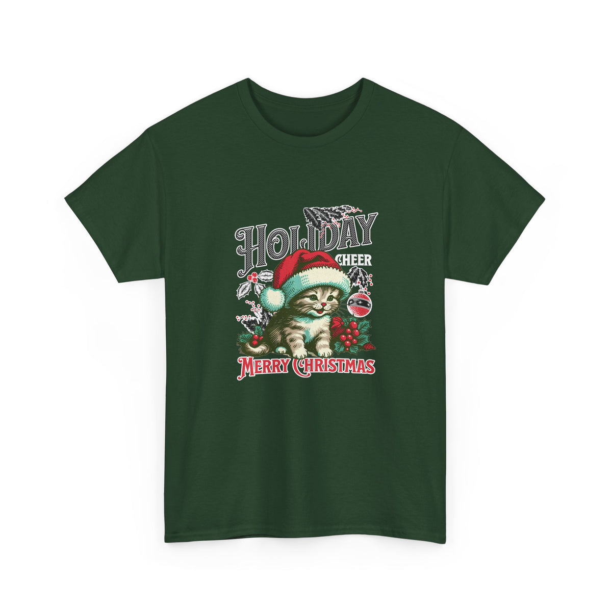 Vintage Christmas Kitten T-Shirt — Holiday Cheer Santa Cat Graphic Tee