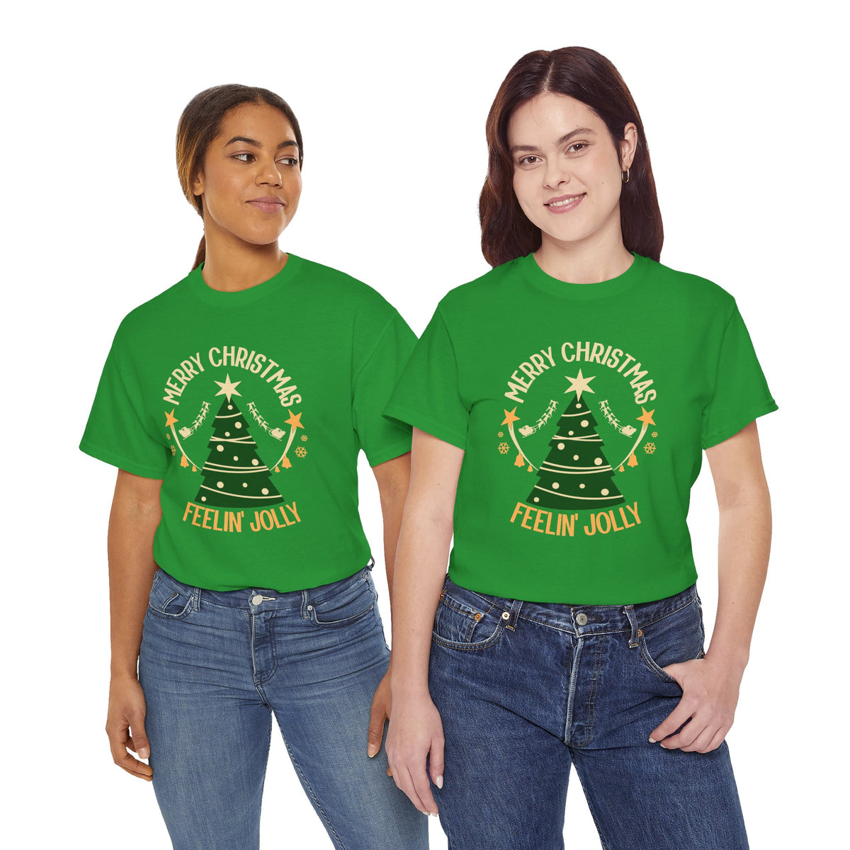 Feelin Jolly Christmas Shirt, Retro Christmas Tree Tee, Merry Christmas Graphic T-Shirt, Vintage Holiday Gift