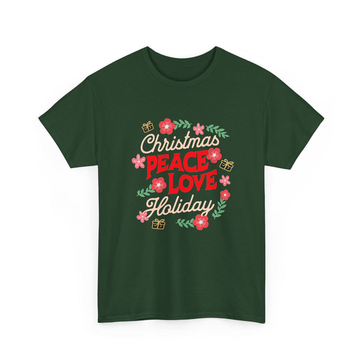 Christmas Peace & Love Holiday T-Shirt — Festive Floral Christmas Graphic Tee