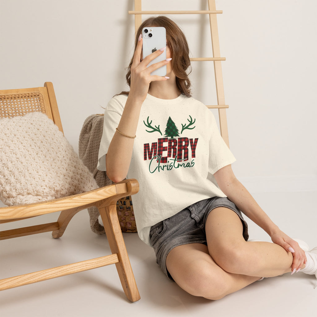 Buffalo Plaid Christmas Shirt, Merry Christmas Graphic Tee, Rustic Farmhouse Holiday T-Shirt, Red Plaid Xmas Gift