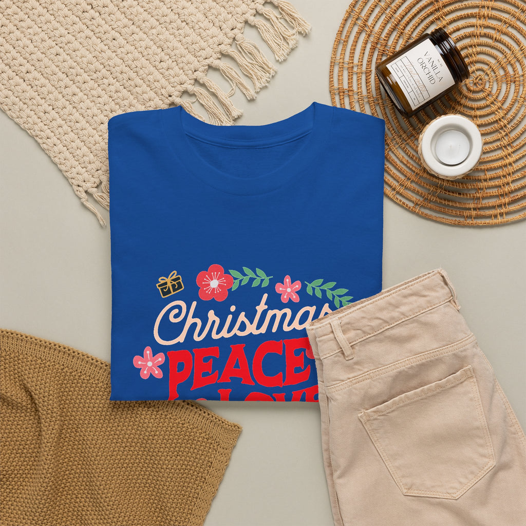 Christmas Peace & Love Holiday T-Shirt — Festive Floral Christmas Graphic Tee