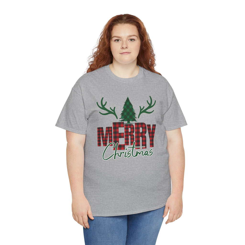 Buffalo Plaid Christmas Shirt, Merry Christmas Graphic Tee, Rustic Farmhouse Holiday T-Shirt, Red Plaid Xmas Gift