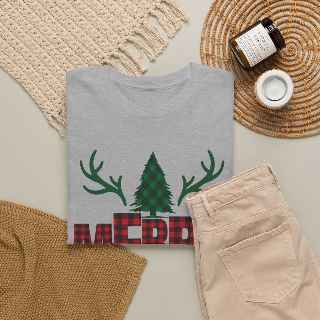 Buffalo Plaid Christmas Shirt, Merry Christmas Graphic Tee, Rustic Farmhouse Holiday T-Shirt, Red Plaid Xmas Gift