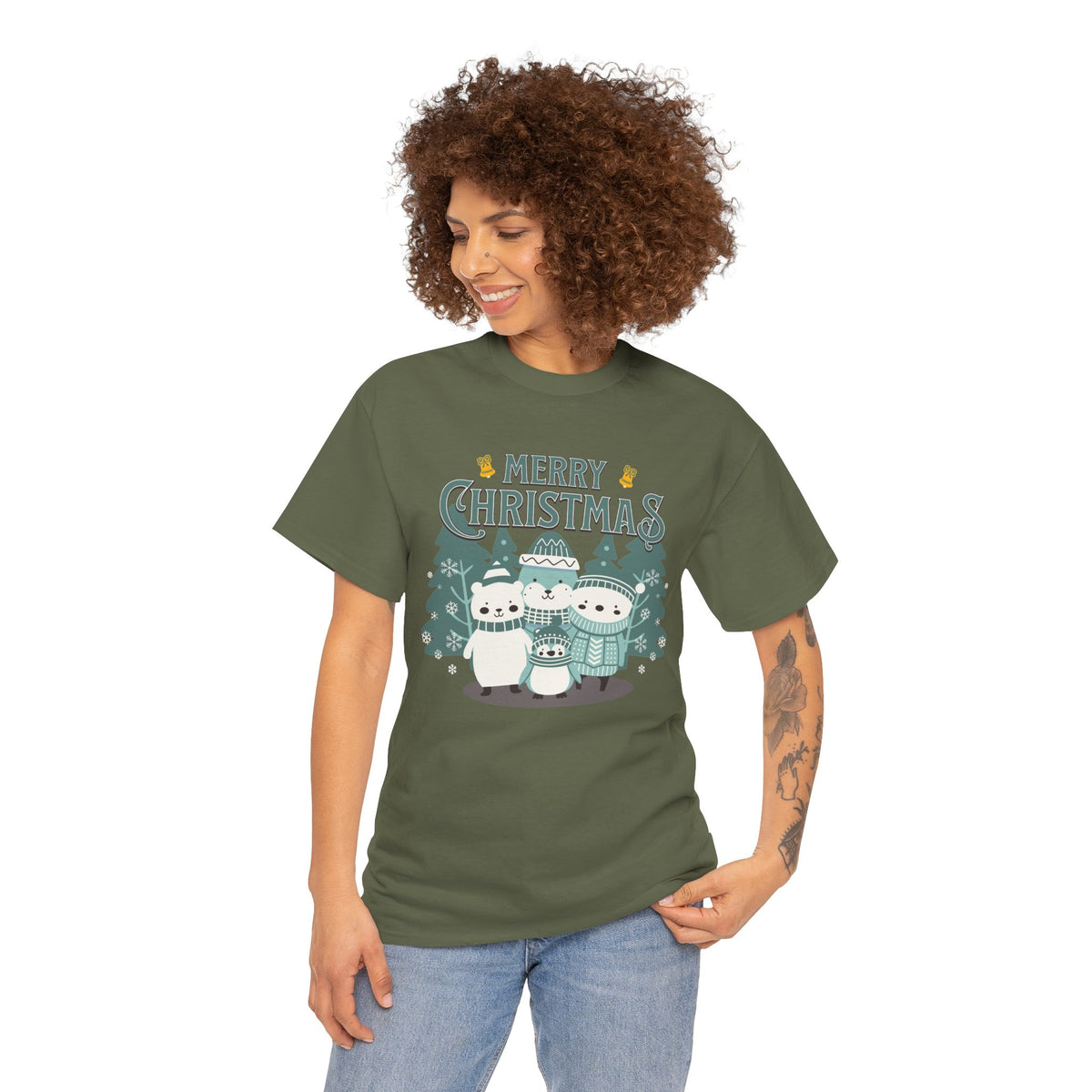 Cute Polar Bear Christmas Shirt, Merry Christmas Graphic Tee, Cozy Winter Animals T-Shirt, Penguin Holiday Gift