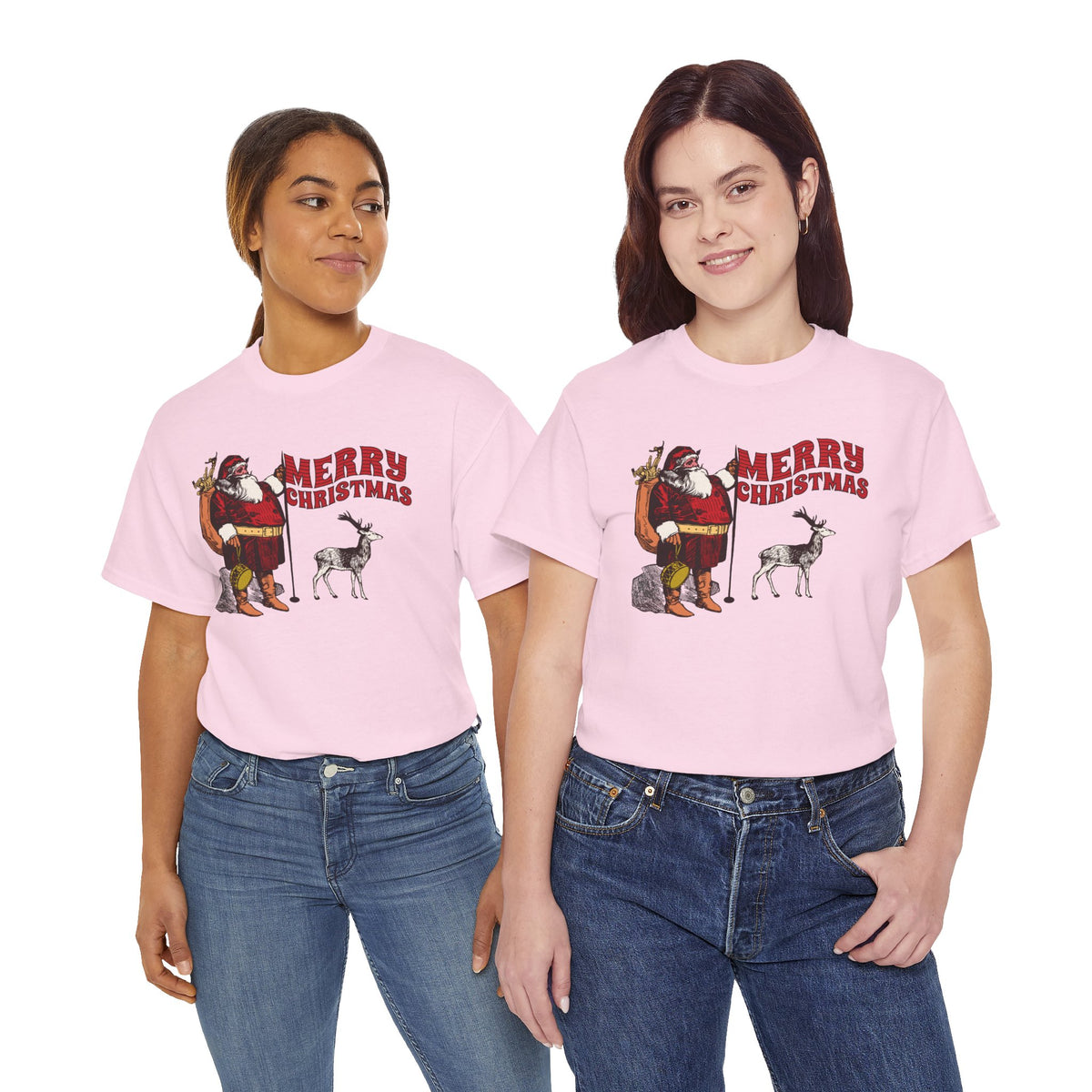 Vintage Santa Christmas Shirt, Retro Santa and Reindeer Tee, Old Fashioned Christmas Graphic T-Shirt, Nostalgic Holiday Gift
