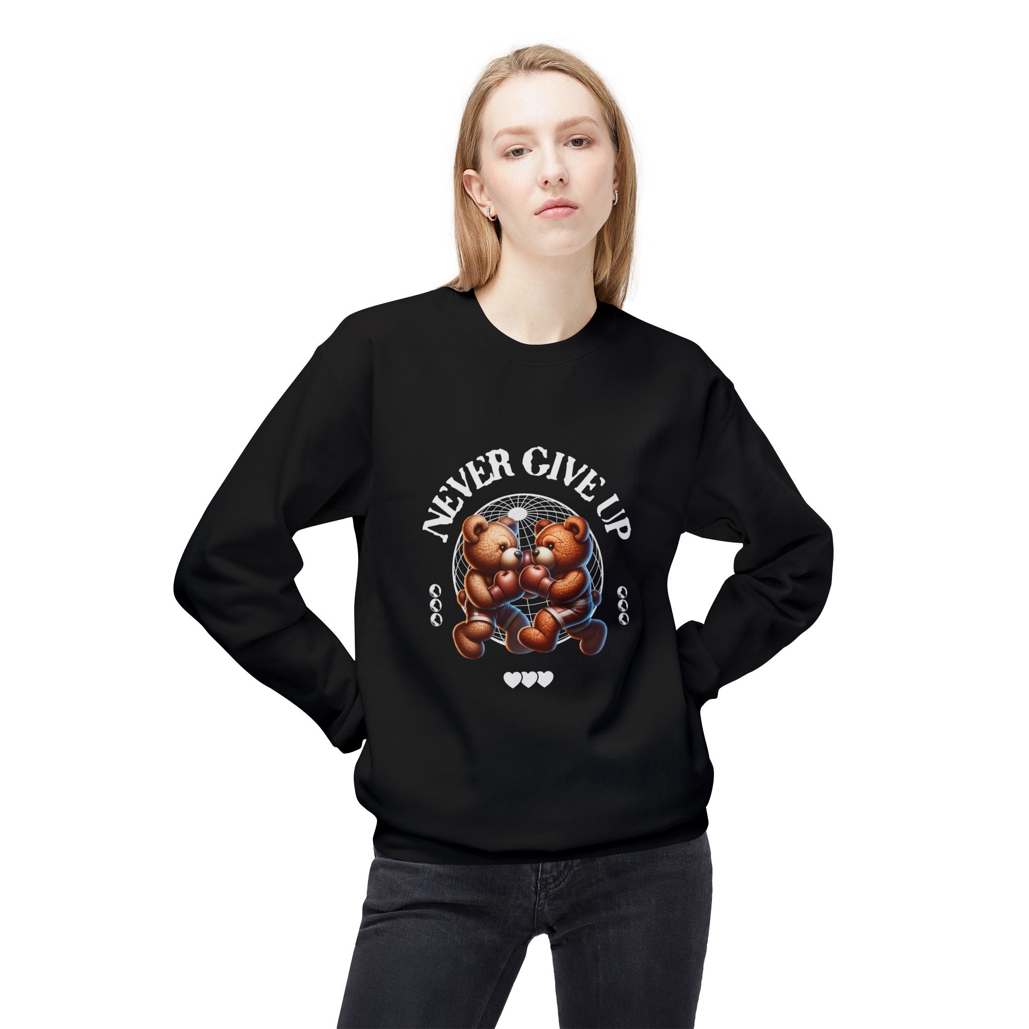 Sweatshirt - 'Never Give Up' Motivational Quote Unisex Crewneck, Trendy Outfit