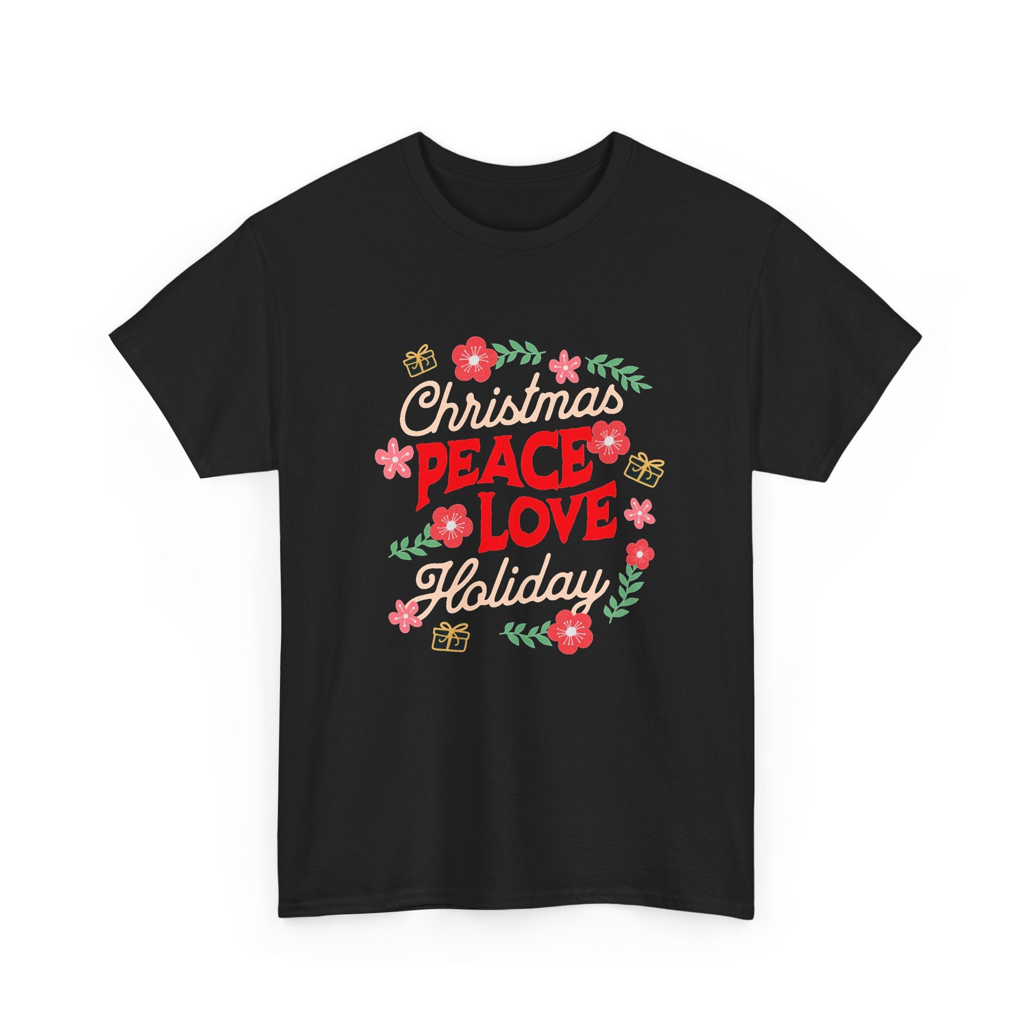 Christmas Peace & Love Holiday T-Shirt — Festive Floral Christmas Graphic Tee