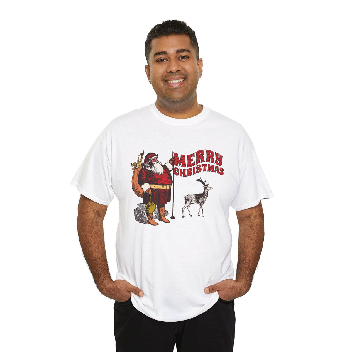 Vintage Santa Christmas Shirt, Retro Santa and Reindeer Tee, Old Fashioned Christmas Graphic T-Shirt, Nostalgic Holiday Gift