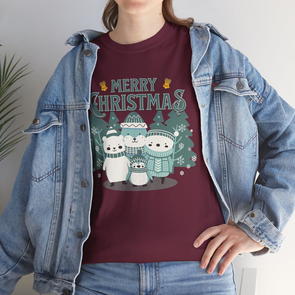 Cute Polar Bear Christmas Shirt, Merry Christmas Graphic Tee, Cozy Winter Animals T-Shirt, Penguin Holiday Gift