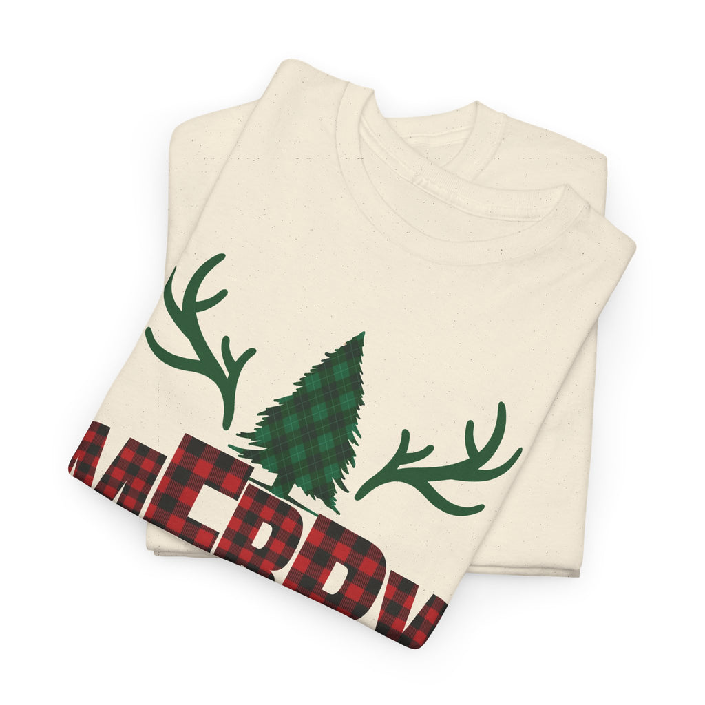 Buffalo Plaid Christmas Shirt, Merry Christmas Graphic Tee, Rustic Farmhouse Holiday T-Shirt, Red Plaid Xmas Gift