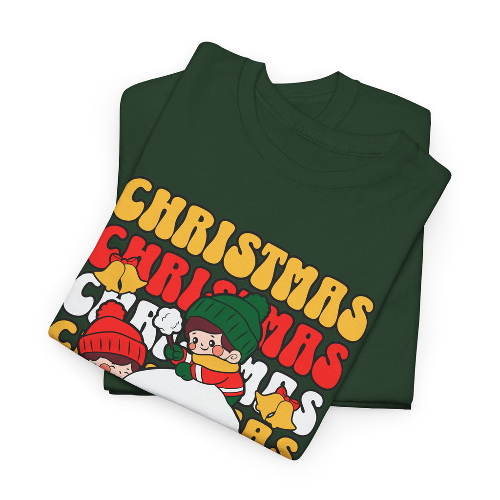 Cute Christmas Shirt, Retro Merry Christmas Graphic Tee, Kids Playing in Snow T-Shirt, Cozy Holiday Gift