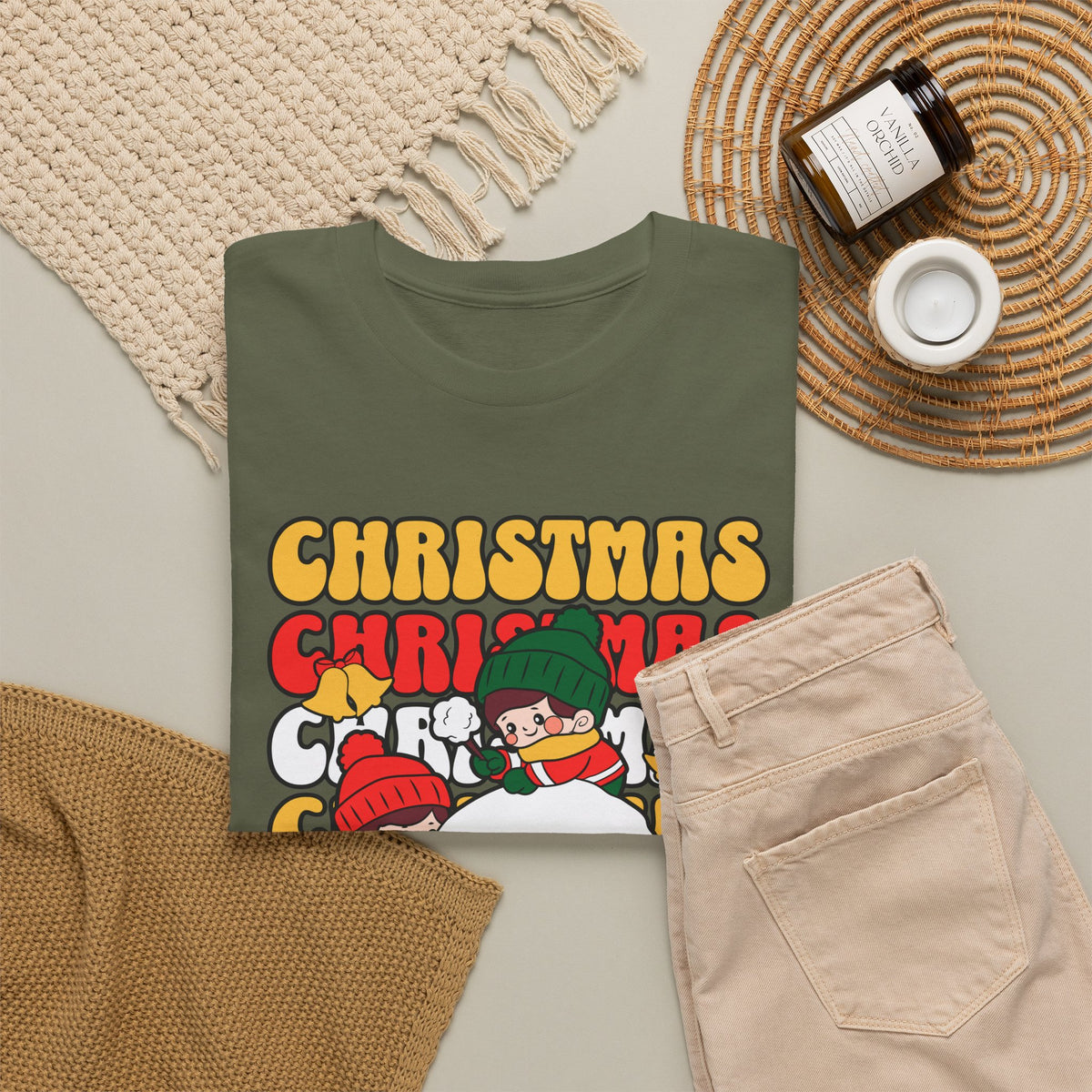 Cute Christmas Shirt, Retro Merry Christmas Graphic Tee, Kids Playing in Snow T-Shirt, Cozy Holiday Gift