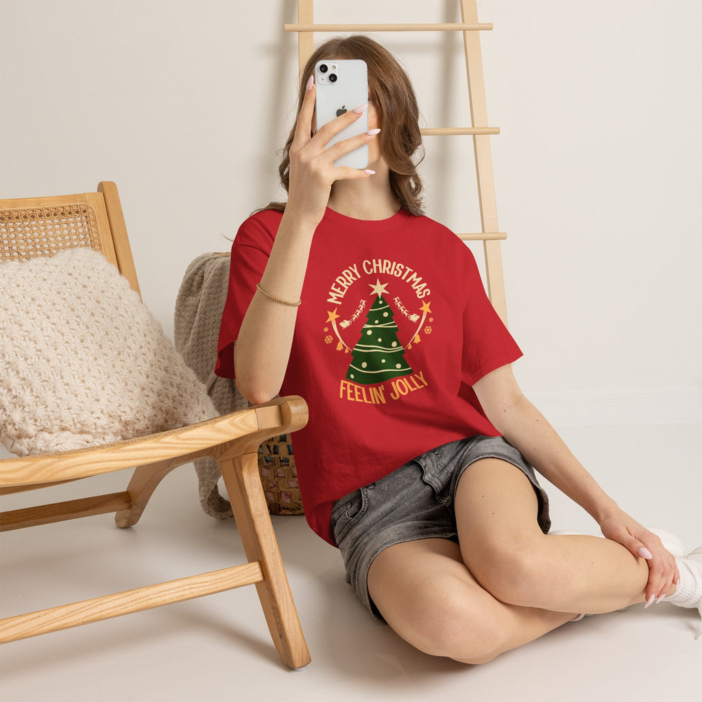 Feelin Jolly Christmas Shirt, Retro Christmas Tree Tee, Merry Christmas Graphic T-Shirt, Vintage Holiday Gift