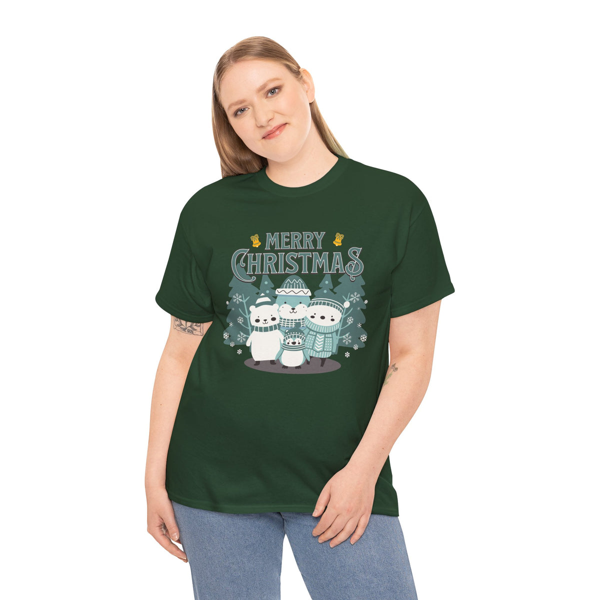 Cute Polar Bear Christmas Shirt, Merry Christmas Graphic Tee, Cozy Winter Animals T-Shirt, Penguin Holiday Gift