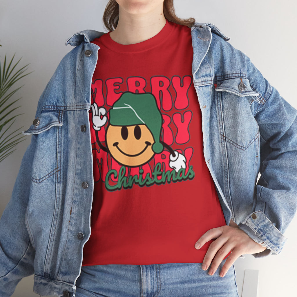 Groovy Christmas Shirt, Retro Smiley Face Christmas Tee, Cute Merry Xmas Graphic T-Shirt, Trendy Holiday Gift