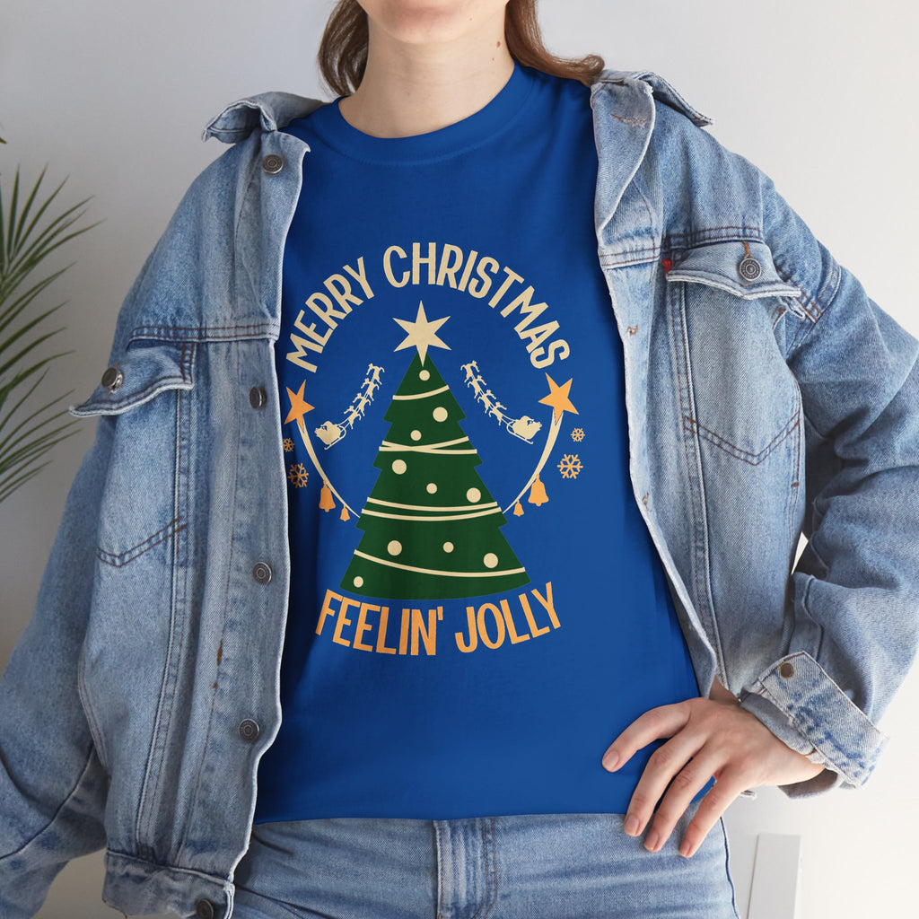 Feelin Jolly Christmas Shirt, Retro Christmas Tree Tee, Merry Christmas Graphic T-Shirt, Vintage Holiday Gift