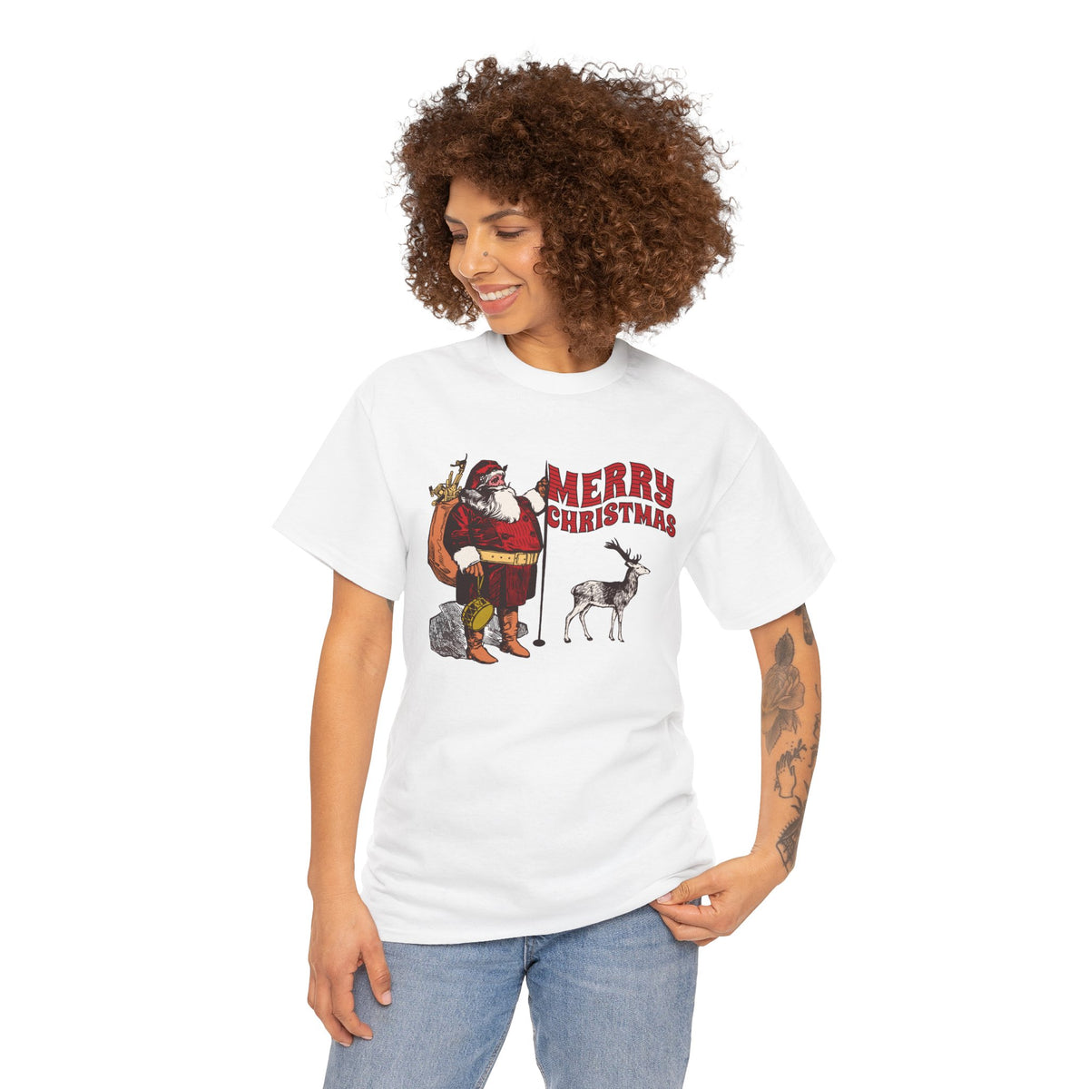 Vintage Santa Christmas Shirt, Retro Santa and Reindeer Tee, Old Fashioned Christmas Graphic T-Shirt, Nostalgic Holiday Gift