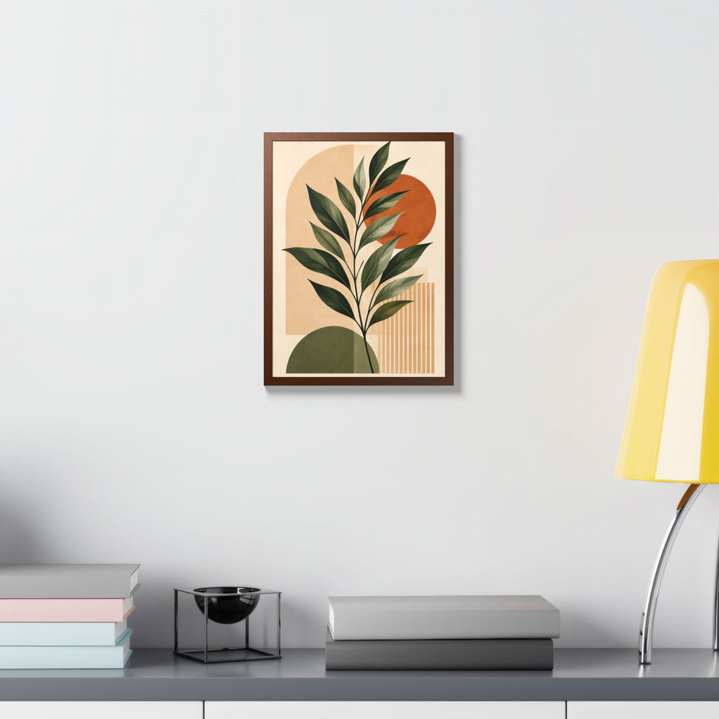 Minimalist Botanical Framed Wall Art, Olive Green Terracotta Print, Modern Boho Home Decor, Neutral Wall Art