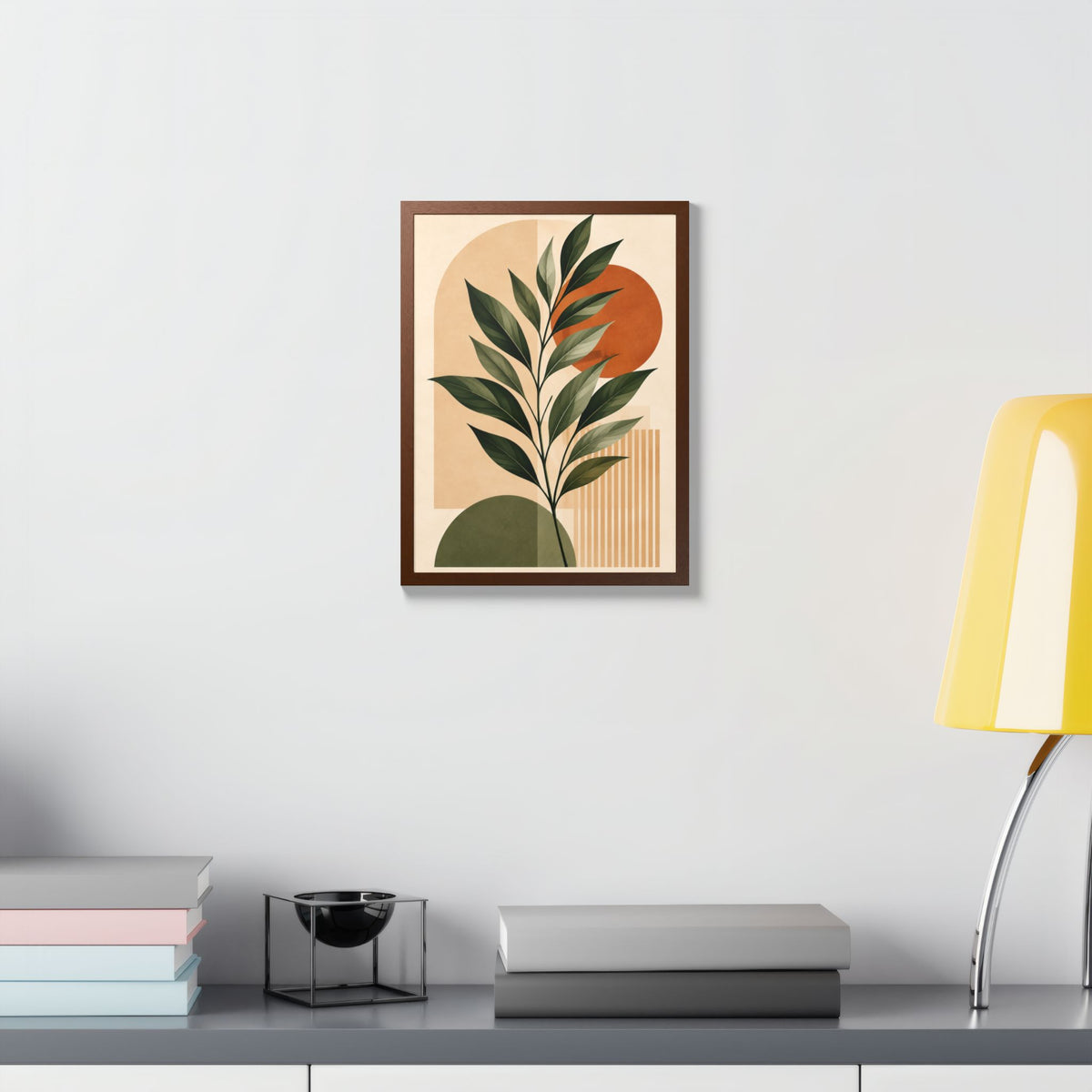 Minimalist Botanical Framed Wall Art, Olive Green Terracotta Print, Modern Boho Home Decor, Neutral Wall Art