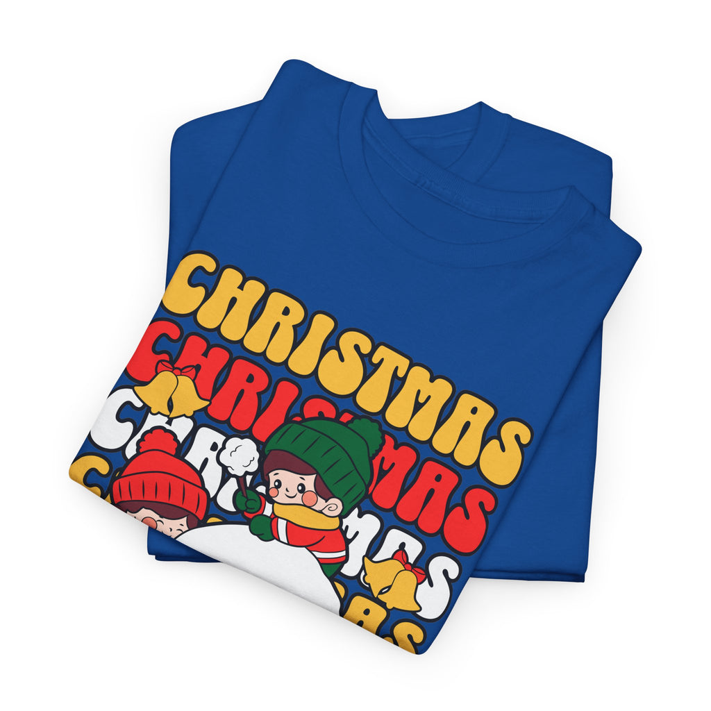 Cute Christmas Shirt, Retro Merry Christmas Graphic Tee, Kids Playing in Snow T-Shirt, Cozy Holiday Gift