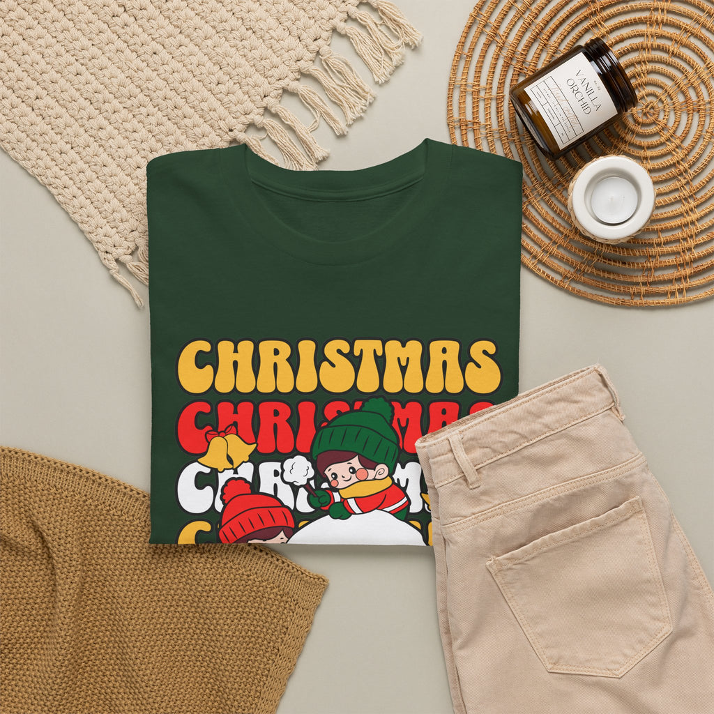 Cute Christmas Shirt, Retro Merry Christmas Graphic Tee, Kids Playing in Snow T-Shirt, Cozy Holiday Gift
