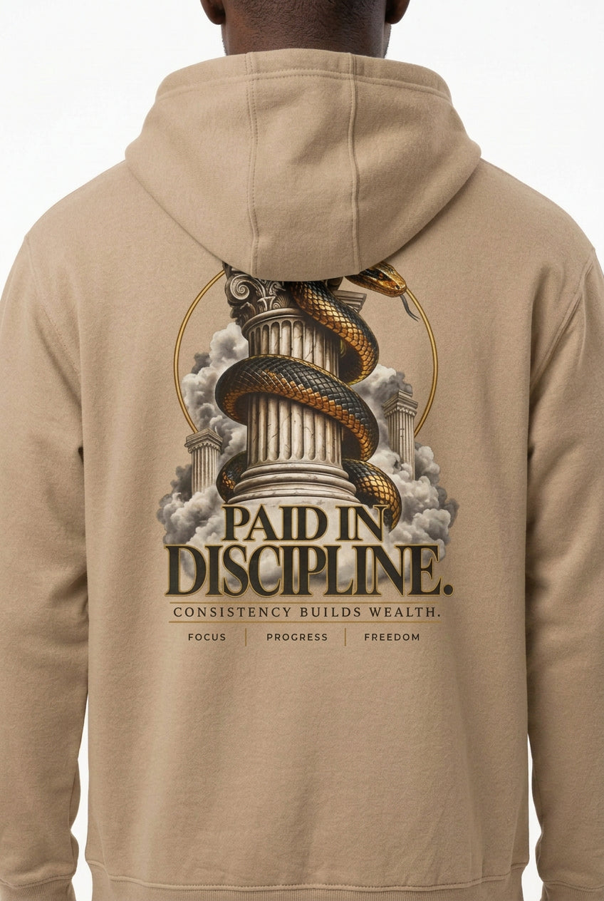 Paid in Discipline. Premium Heavyweight Hoodie