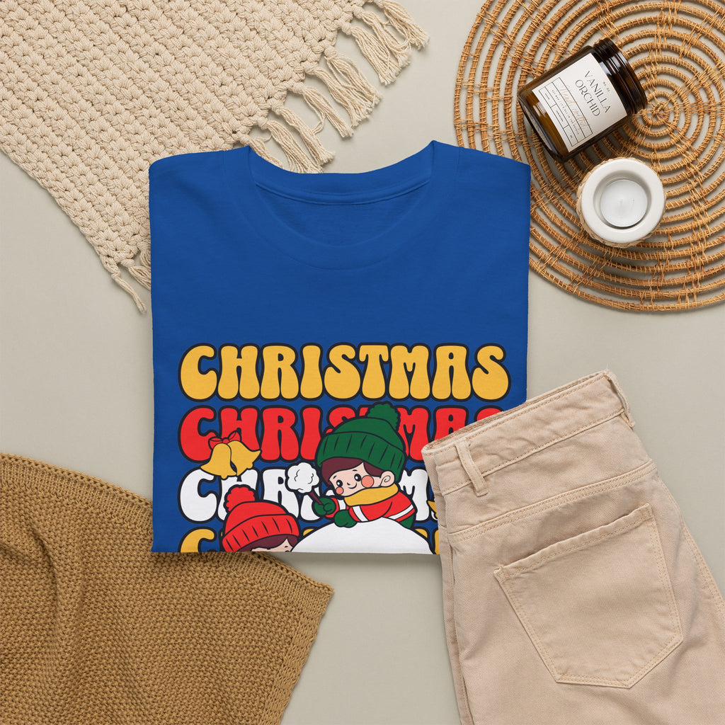 Cute Christmas Shirt, Retro Merry Christmas Graphic Tee, Kids Playing in Snow T-Shirt, Cozy Holiday Gift