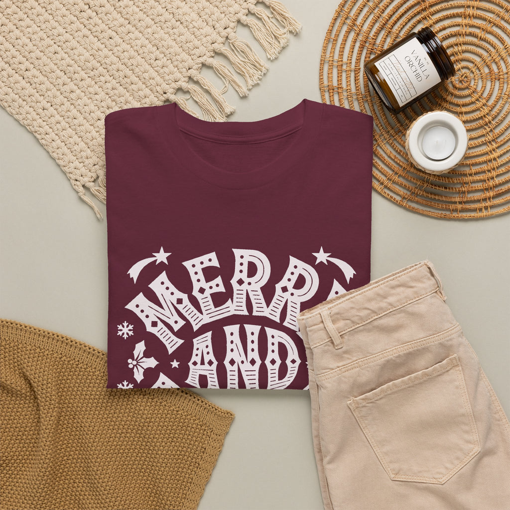 Merry and Bright Christmas Shirt, Retro Christmas Graphic Tee, Vintage Holiday T-Shirt, Minimalist Xmas Gift