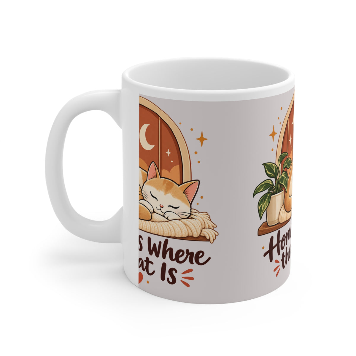 Cat Lover Mug, Home Is Where the Cat Is Coffee Cup, Cute Sleeping Cat Gift for Cat Mom