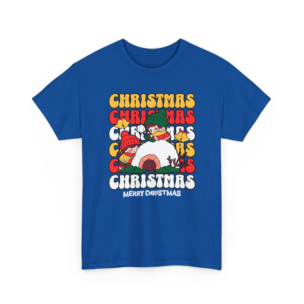 Cute Christmas Shirt, Retro Merry Christmas Graphic Tee, Kids Playing in Snow T-Shirt, Cozy Holiday Gift